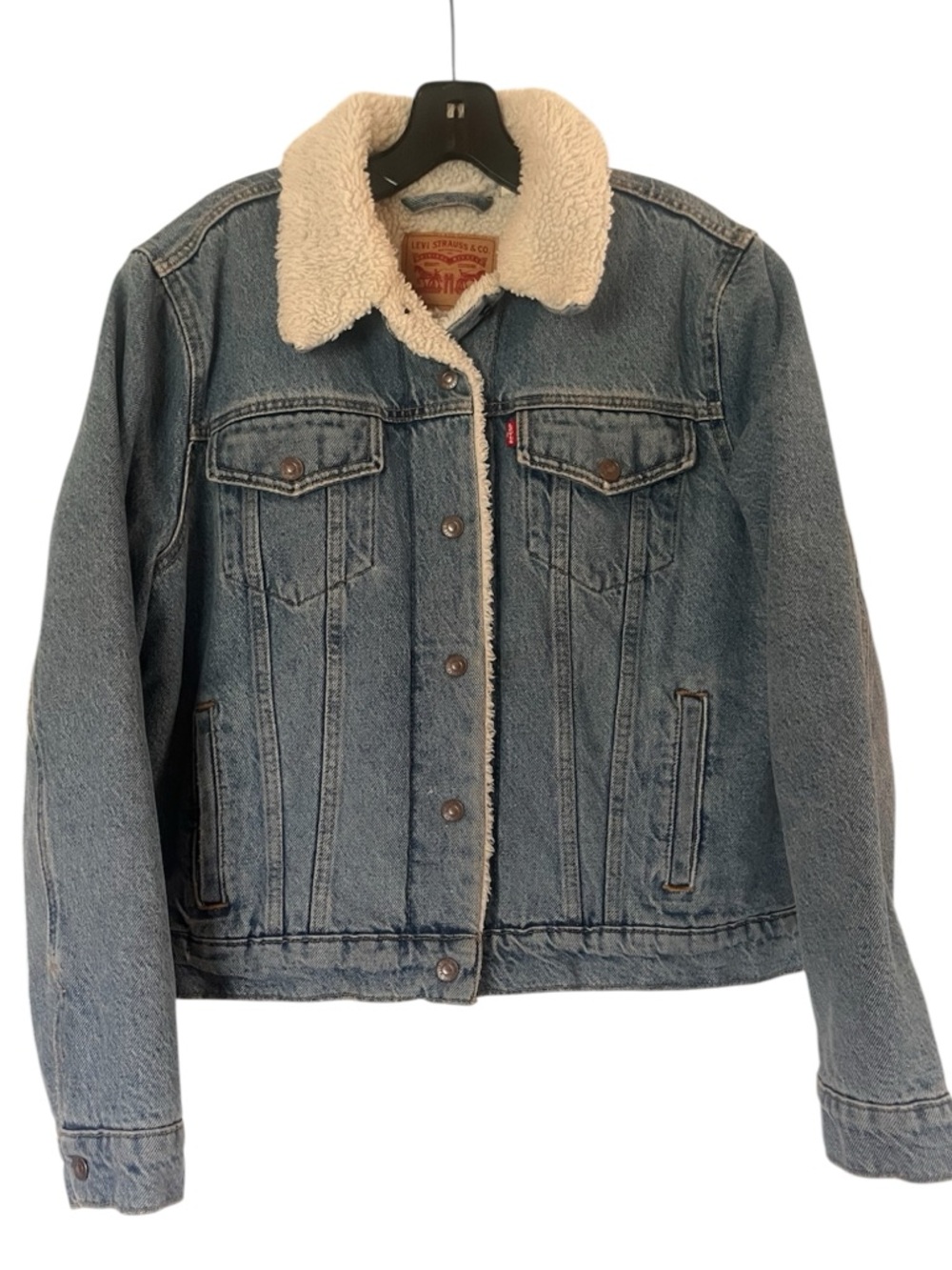 Women’s Levi Blue Denim Jacket with Cream Sherpa Collar